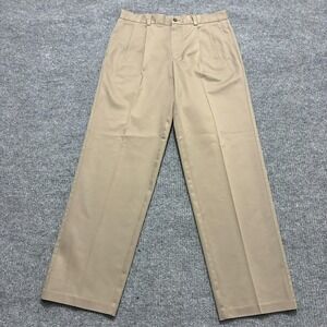 Nordstorm Smartcare Mens Pants 33x32 Beige Pleated Front Wrinkle Free Mid Rise